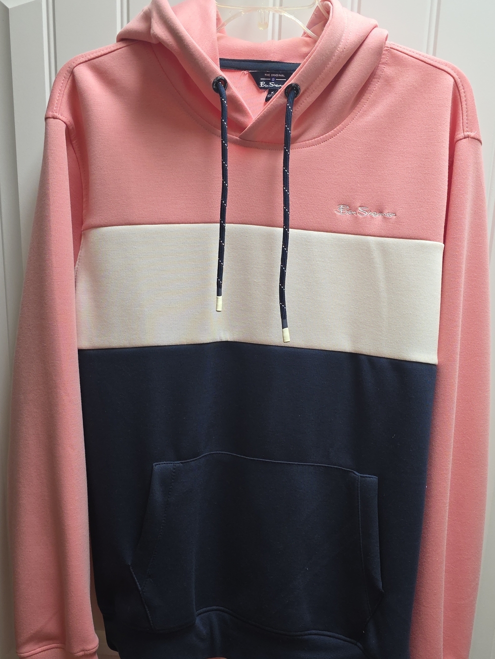 Ben Sherman Sequoia Pink, Cream & Navy Colorblock Pullover Hoodie Medium